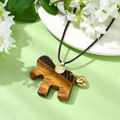 Natural Tiger Eye Horse Pendant Adjustable Black Korean Waxed Polyester Cord Neckalces NJEW-JN06355-01-1