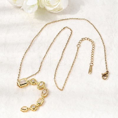 Brass Pave Cubic Zirconia Geometirc Pendant Rectangle Y Tassel 201 Stainless Steel Chain Necklaces NJEW-C111-01B-1