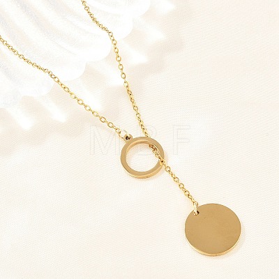 Adjustable 304 Stainless Steel Coin Pendant Lariat Necklaces NJEW-H093-01G-1