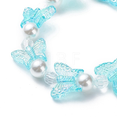 4Pcs 4 Color Acrylic Butterfly & Plastic Pearl Beaded Stretch Bracelets BJEW-JB08859-1