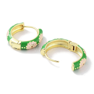 Real 18K Gold Plated Brass Enamel Flower Print Hoop Earrings for Women EJEW-L269-119G-1
