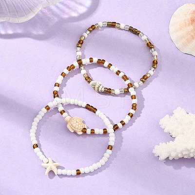 Ocean Glass Seed Beads Stretch Bracelet Sets BJEW-JB14496-1