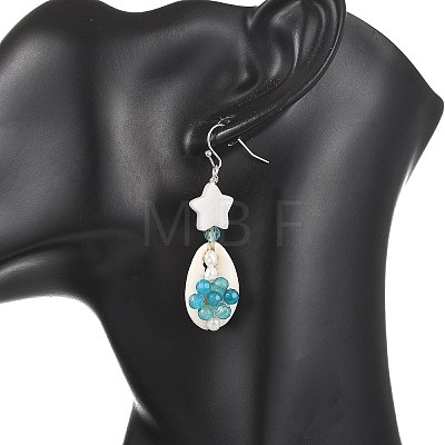 Natural Agate & Cultured Freshwater Pearl & Cowrie Shell Beads Dangle Earrings EJEW-JE07199-1
