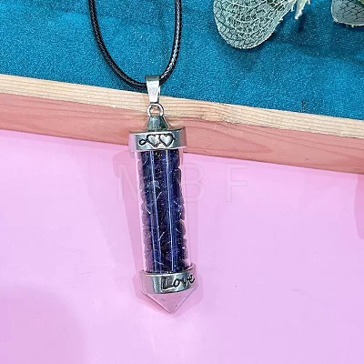 Zinc Alloy with Glass Hexagonal Bottle with Inner Synthetic Blue Goldstone Chips Pendant Black PU Leather Cord Necklaces ZW0534-22-1