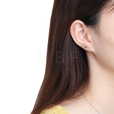 Heart 925 Sterling Silver Cubic Zirconia Stud Earrings for Women EJEW-P231-40RG-1
