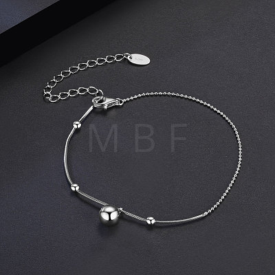 Rhodium Plated 925 Sterling Silver Round Ball Charm Bracelet with Snake Chains STER-M116-12P-1