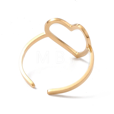Hollow Out Heart 304 Stainless Steel Open Cuff Ring for Women RJEW-E073-07G-1