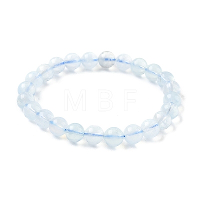 Natural Aquamarine Round Bead Stretch Bracelets for Men Women BJEW-U034-01C-02-1
