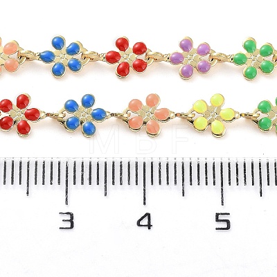 Brass with Colorful Enamel Flower Link Chains KK-F871-56G-1