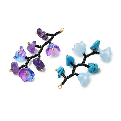 Glass & Glass Seed Beads & Gemstone Big Pendants PALLOY-MZ01335-1