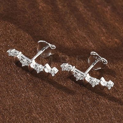 925 Sterling Silver Clear Cubic Zirconia Stud Earrings EJEW-Q032-01G-P-1