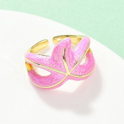 Brass Enamel Adjustable Cuff Rings for Women RJEW-G357-01K-1
