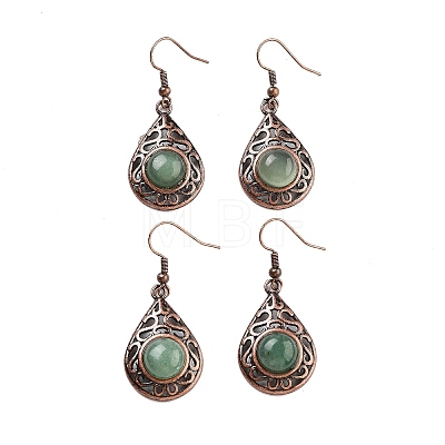 Natural Green Aventurine Teardrop Dangle Earrings EJEW-B055-02R-24-1