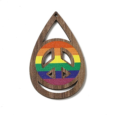 Rainbow/Pride Flag Theme Single Face Printed Aspen Wood Big Pendants WOOD-G014-02E-1