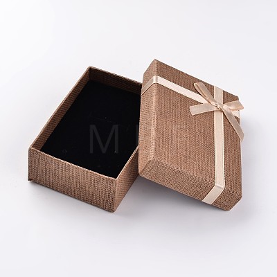 Kraft Cotton Filled Rectangle Cardboard Jewelry Set Boxes with Bowknot CBOX-D028-04-1