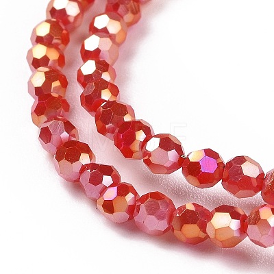 Faceted(32 Facets) Round Full Plated Electroplate Glass Beads Strands EGLA-J130-FP01-1