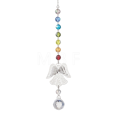 Chakra Glass Beads & Brass Angel Hanging Suncatchers HJEW-JM04685-1