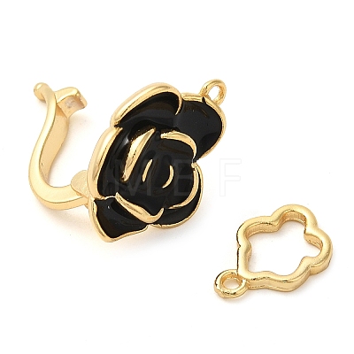 Brass with Black Enamel Fold Over Clasps KK-G505-20G-1