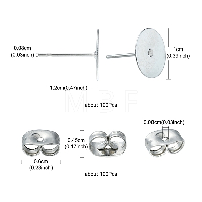 100Pcs 304 Stainless Steel Stud Earring Findings STAS-YW0001-43B-1