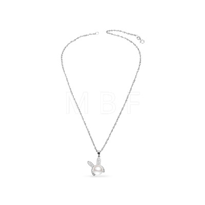 SHEGRACE Cute 925 Sterling Silver Pendant Necklace Plated Rabbit Pendant with Freshwater Pearl JN76A-1