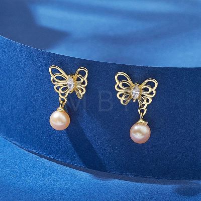 Natural Pearl Ear Studs EJEW-P286-49G-1