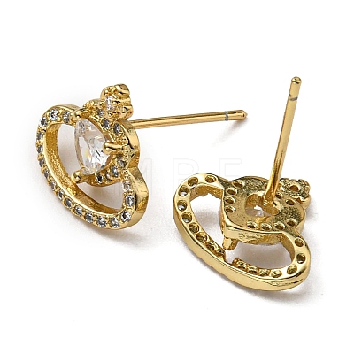 Rack Plating Brass Crown Stud Earrings with Cubic Zirconia EJEW-D063-12G-1