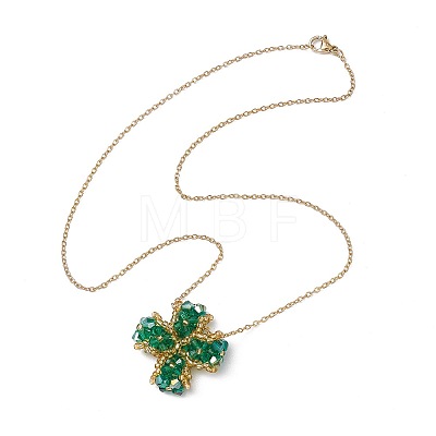 Glass Beaded Clover Pendant Necklaces NJEW-MZ00067-02-1