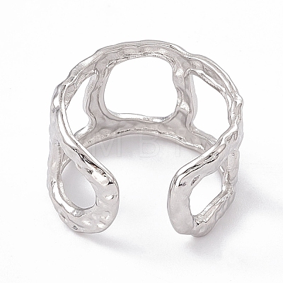 304 Stainless Steel Twist Cricle Hollow Open Cuff Rings for Women RJEW-G275-07P-1