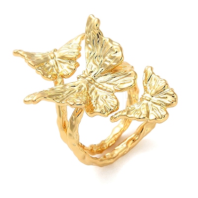 Textured Butterfly Alloy Wrap Open Cuff Ring for Women RJEW-K277-03G-1