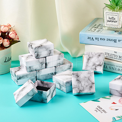 Square Marble Texture Cardboard Jewelry Ring Boxes LS-CON-TAC0009-05A-1