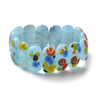 Handmade Millefiori Lampwork Beaded Stretch Bracelets for Men Women BJEW-G738-01C-04-1