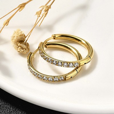 304 Stainless Steel Micro Pave Clear Cubic Zirconia Huggie Hoop Earrings EJEW-C096-01H-G01-1