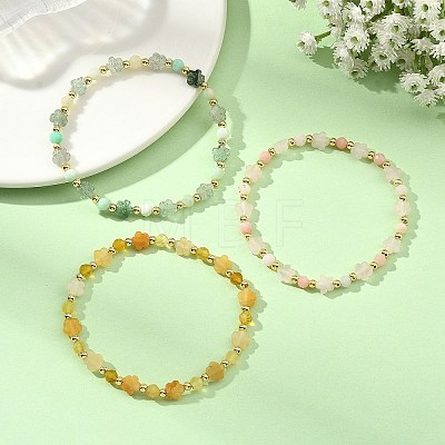 Natural Pink Opal/Natural Green Opal/Natural Green Strawberry Quartz/Natural Yellow Opal/Natural Rose Quartz/Natural Yellow Aventurine & Brass Beads Stretch Bracelets for Women BJEW-JB13866-1