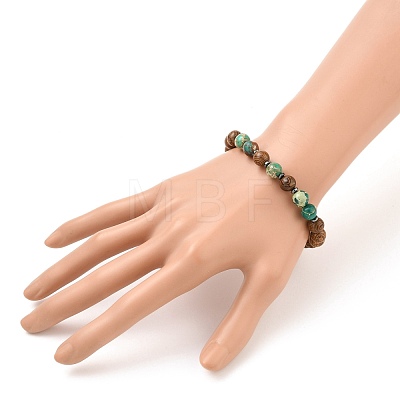 Round Natural Wood Beads Stretch Bracelets BJEW-JB05554-02-1