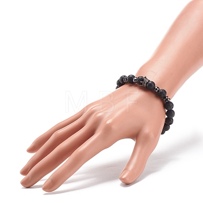 Natural Lava Rock & Synthetic Hematite Stretch Bracelet with Alloy Crown BJEW-JB08482-01-1