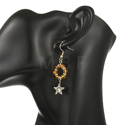 Star Natural Amber & Abalone Shell/Paua Shell Dangle Earrings EJEW-JE07358-01-1