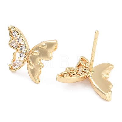 Butterfly Brass Pave Clear Cubic Zirconia Stud Earrings for Women EJEW-S216-03G-1