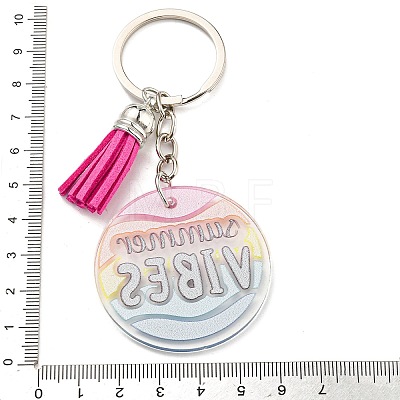 Acrylic Flat Round with Suede Tassel Pendant Keychain KEYC-G060-01D-1
