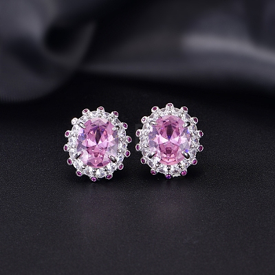 Brass Micro Pave Cubic Zirconia Stud Earrings for Women GG3425-2-1