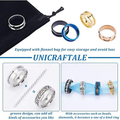 Unicraftale 20Pcs 5 Style 201 Stainless Steel Grooved Finger Ring Settings STAS-UN0040-17-1