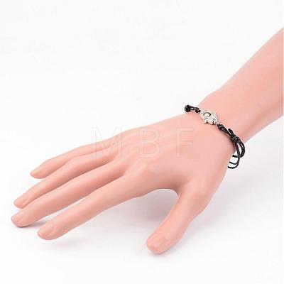 Adjustable Tibetan Style Alloy Beads and Waxed Cotton Cord Bracelets BJEW-JB02335-01-1