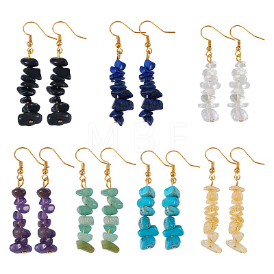 7 Pairs 7 Styles Gemstone Chip Beaded Dangle Earrings EJEW-TADJ00002-1