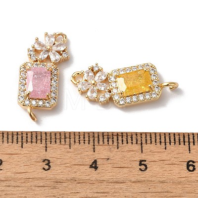 Brass Pave Clear Cubic Zirconia Flower Rectangle Links Connector Charms KK-C062-022G-1