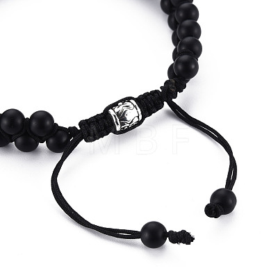 Round Frosted Glass Braided Bead Bracelet for Men Women BJEW-S145-003-1