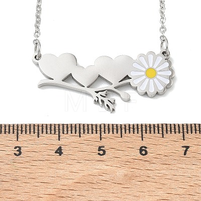 304 Stainless Steel Enamel White Daisy Flower and Heart Pendant Cable Chain Necklaces for Women NJEW-K309-01P-1
