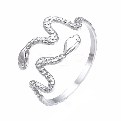 304 Stainless Steel Snake Wrap Open Cuff Ring RJEW-T023-82P-1