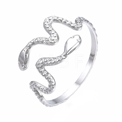 Non-Tarnish 304 Stainless Steel Snake Wrap Open Cuff Ring RJEW-T023-82P-1