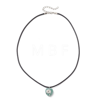 Opalite & Natural Green Aventurine & Tiger Eye & Blue Spot Jasper & Rose Quartz Copper Wire Wrapped Faceted Heart Pendant Black PU Leather Cord Necklaces NJEW-JN05837-1