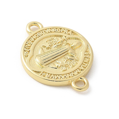 Brass Saint Benedict Medal Connector Charms KK-P294-01G-1