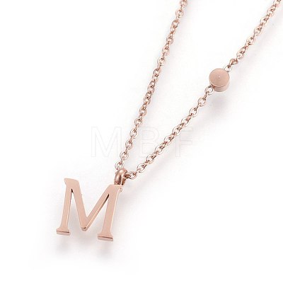 304 Stainless Steel Initial Pendant Necklaces X-NJEW-G321-04RG-M-1